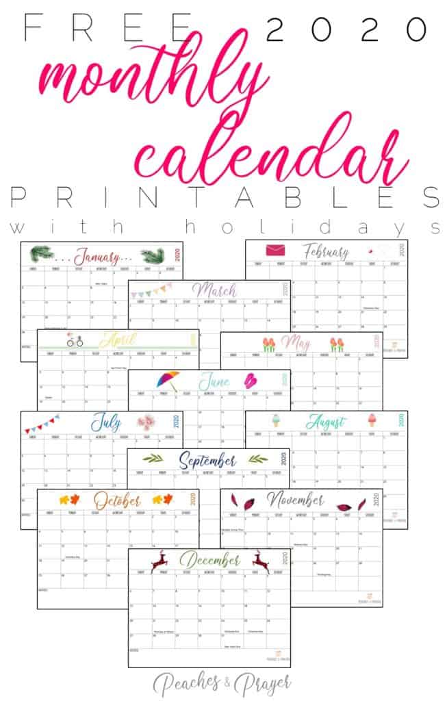 2020 monthly calendar printable free