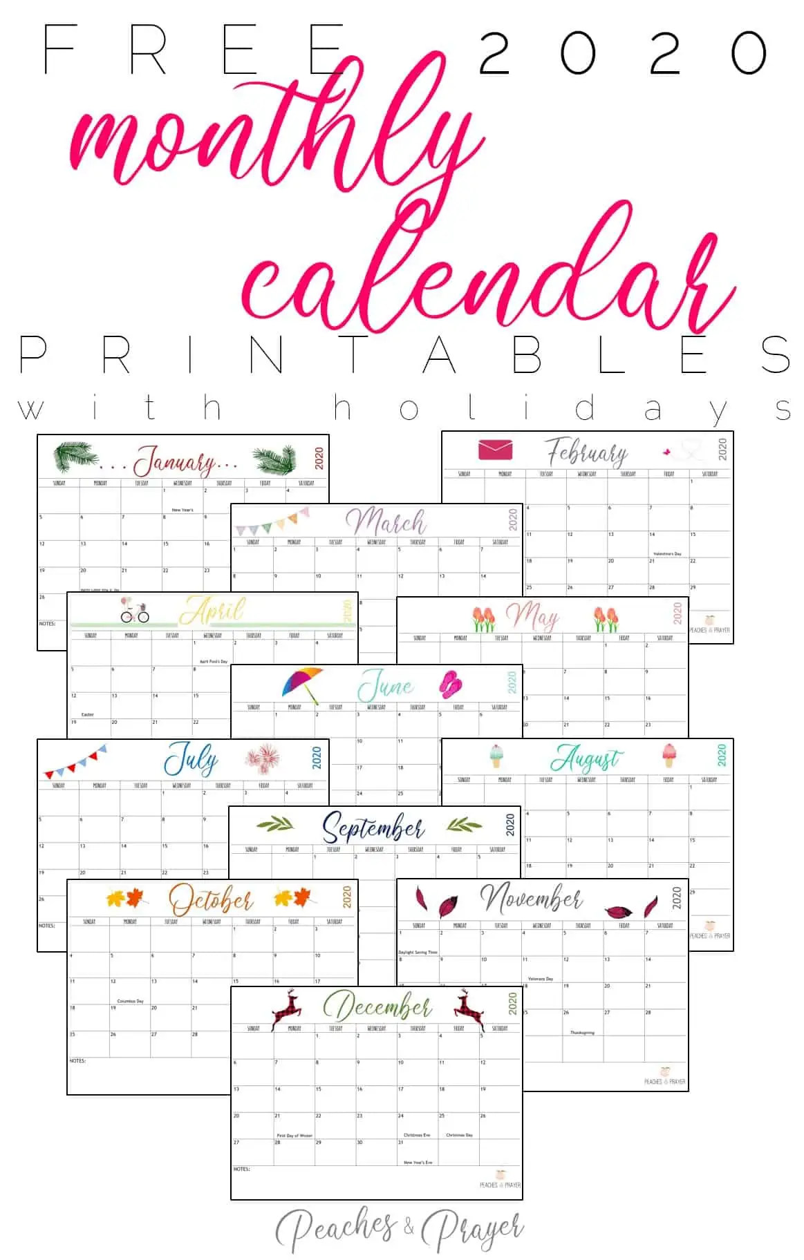 Free 2020 Monthly Calendar Printables {Two Options}