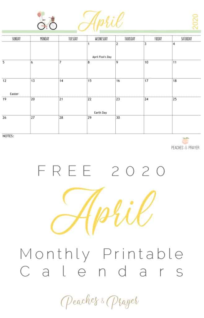 April 2020 Monthly Printable Calendar