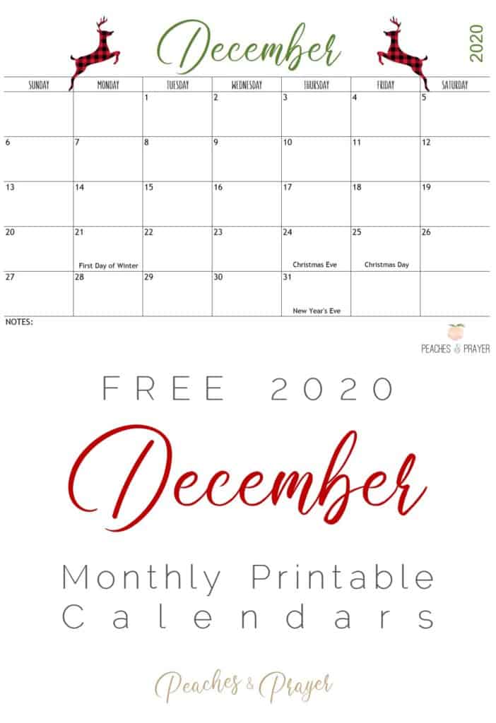 December 2020 Monthly Free Calendars
