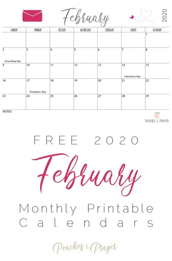 February 2020 Free Monthly Calendar Printable Downloads