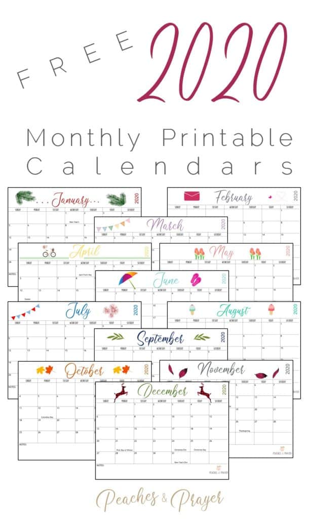 Free 2020 Monthly Calendars to Download
