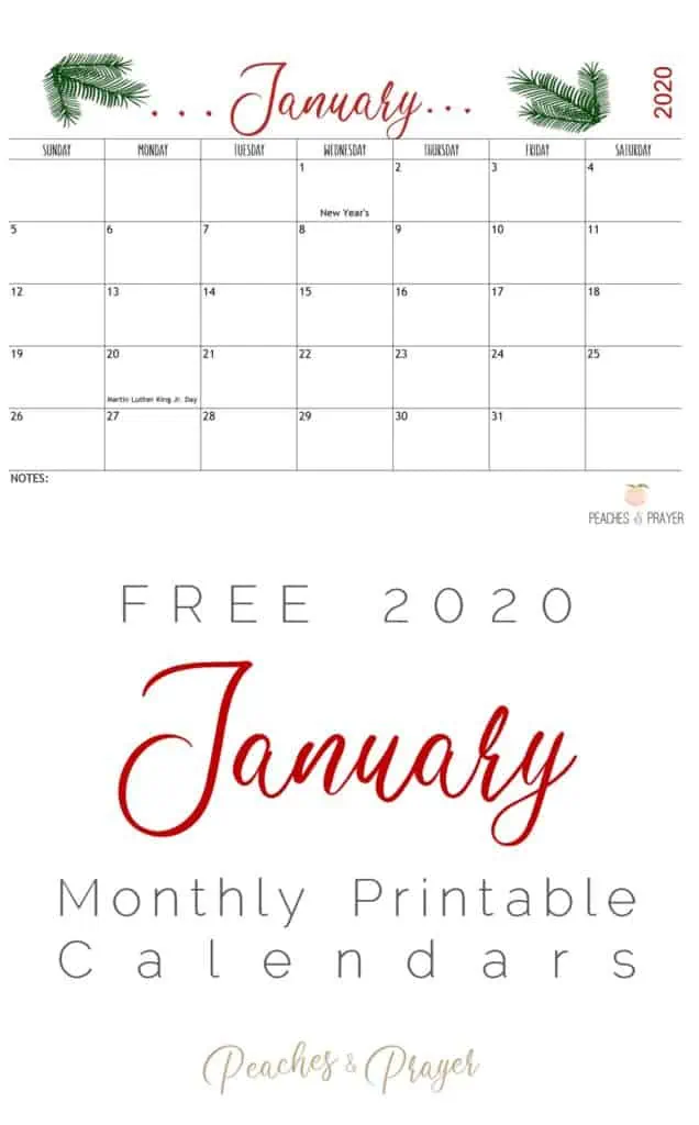 2020 January Free Monthly Calendar Downloads