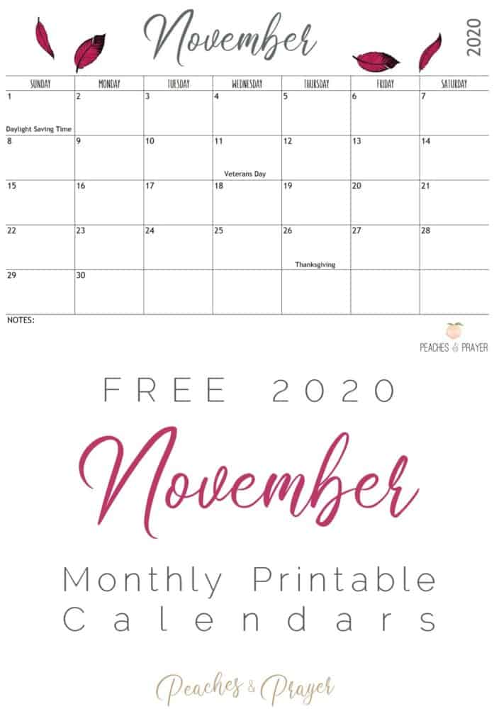 November 2020 Free Printable Calendars to Download