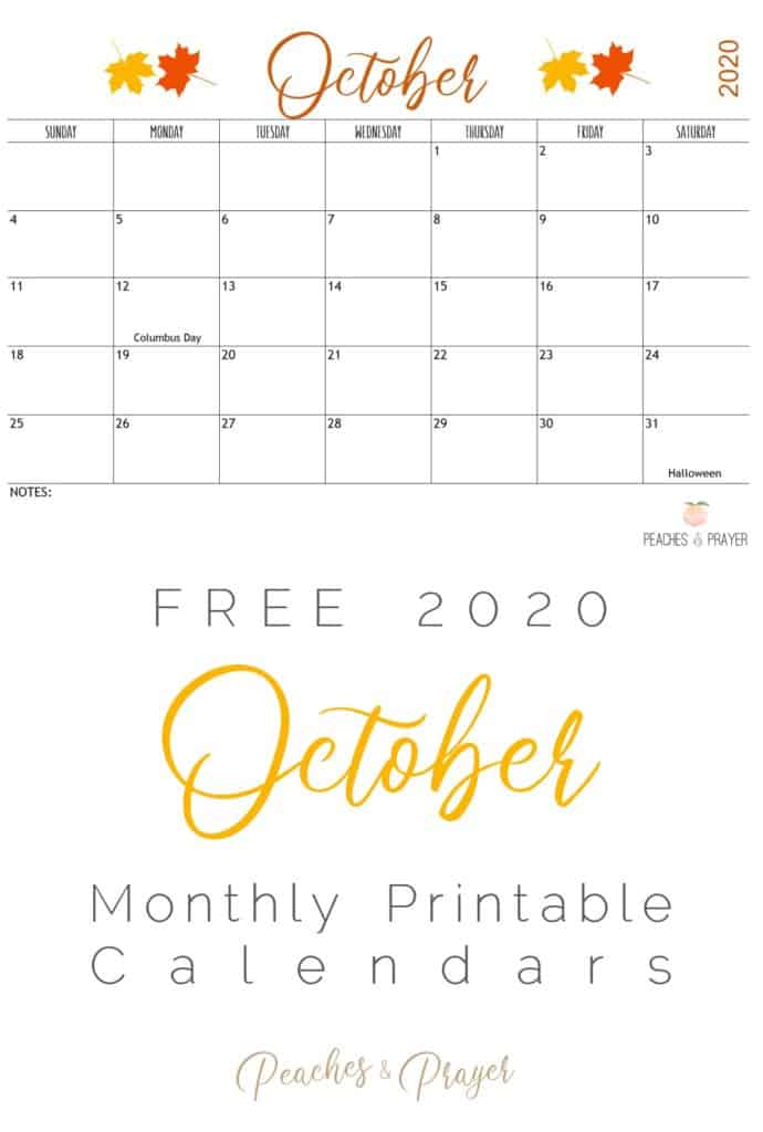 Free 2020 October Printable Calendar to Download