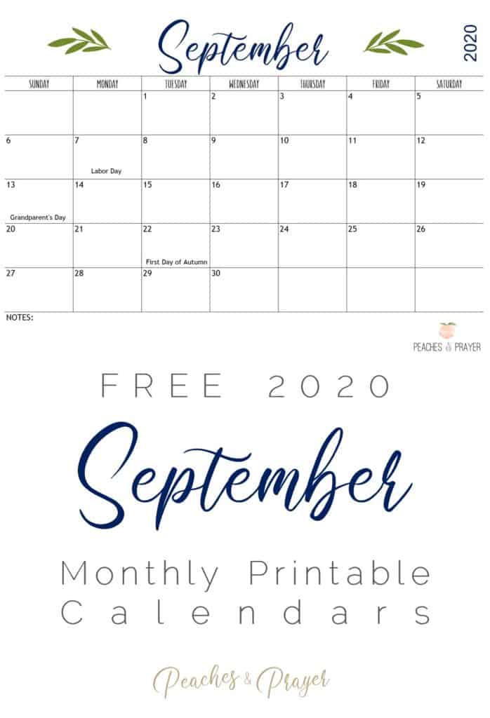 Free 2020 September Calendar to Print and Download