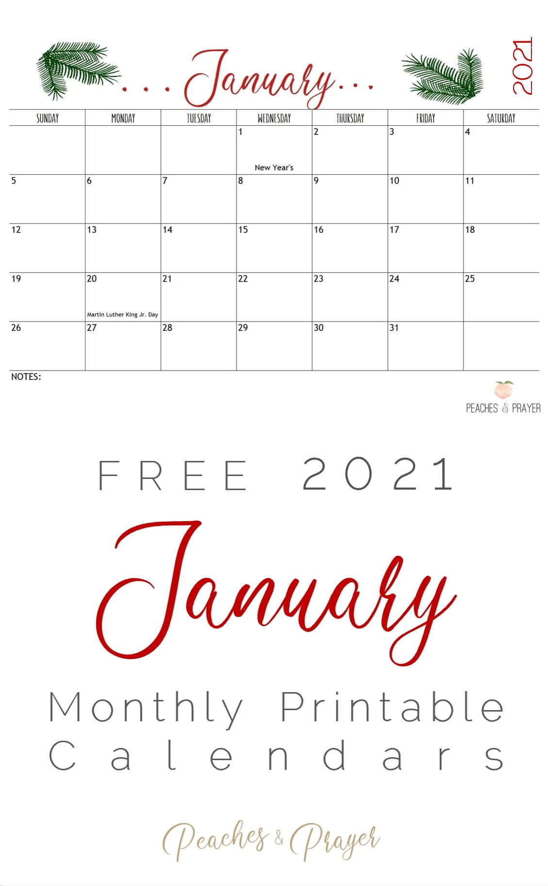 January 2021 Free Monthly Calendar
