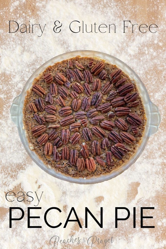Gluten and Dairy Free Pecan Pie on Counter with Flour